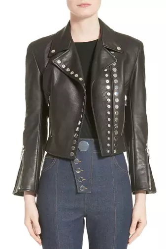 Women's lambskin leather cropped studded leather moto jacket