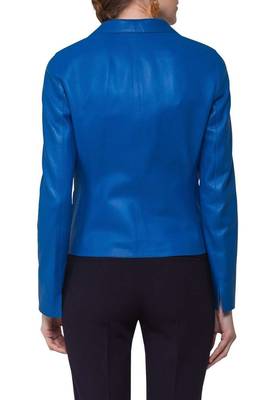 women's blue lambskin leather formal blazer jacket 2