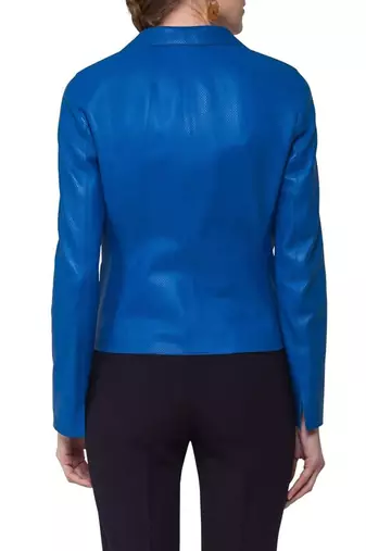 women's blue lambskin leather formal blazer jacket