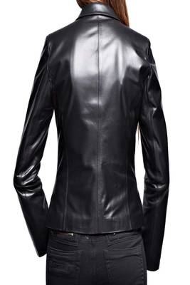 women's black lambskin leather zip front jacket 2
