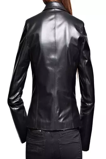 women's black lambskin leather zip front jacket