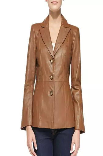 Women's lambskin brown leather formal blazer jacket