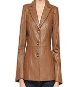 Women's lambskin brown leather formal blazer jacket