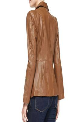 women's brown lambskin leather formal blazer jacket 2