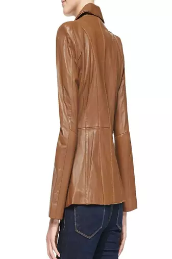women's brown lambskin leather formal blazer jacket