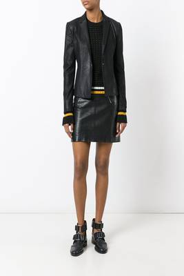 women's black real lambskin leather classic blazer jacket 1