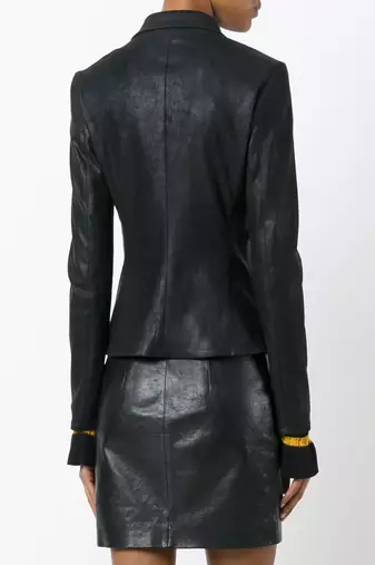 women's black real lambskin leather classic blazer jacket
