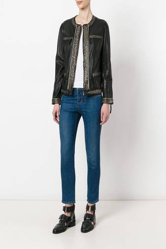 Women’s black studded real leather jacket stylish zip front biker jacket