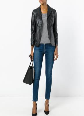 women's black leather classic blazer jacket 1