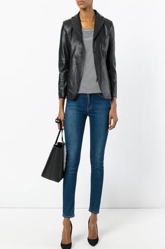 Women’s black leather blazer jacket classic slim fit jacket