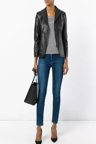 Women’s black leather blazer jacket classic slim fit jacket