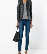 Women’s black leather blazer jacket classic slim fit jacket