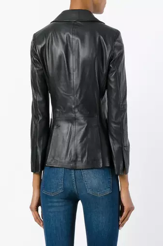women's black leather classic blazer jacket