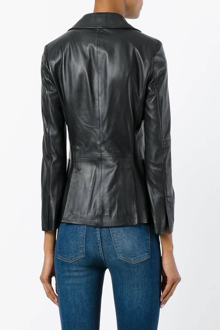 Women’s black leather blazer jacket classic slim fit jacket