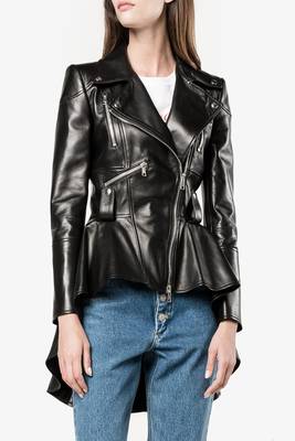 women's black lambskin leather peplum biker jacket 1