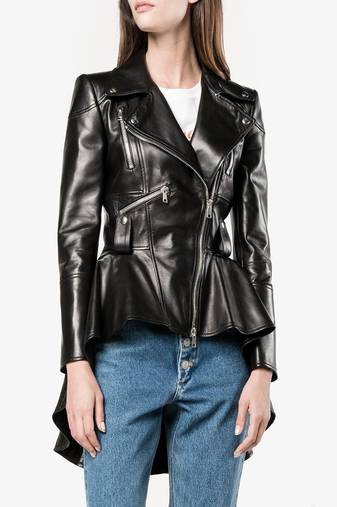 Women’s black lambskin real leather peplum biker jacket