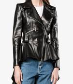 Women’s black lambskin real leather peplum biker jacket