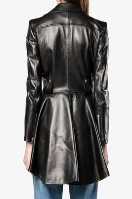 women's black lambskin leather peplum biker jacket 2