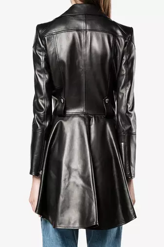 women's black lambskin leather peplum biker jacket