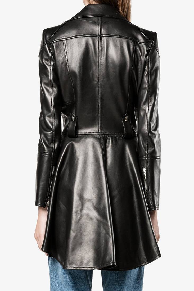 Women’s black lambskin real leather peplum biker jacket
