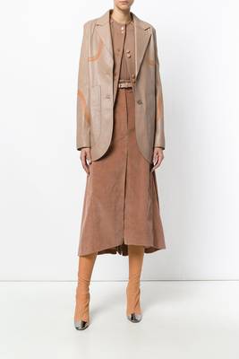 women's beige real lambskin leather longline blazer jacket 1