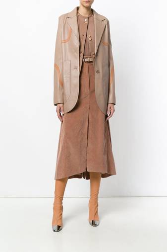 Women’s beige real lambskin leather long blazer jacket