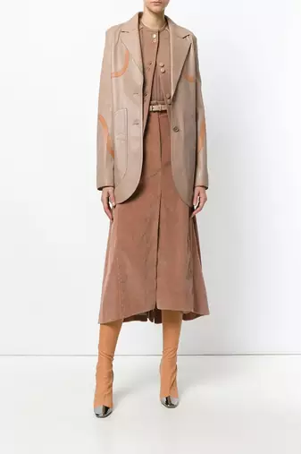 Women’s beige real lambskin leather long blazer jacket