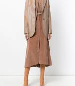 Women’s beige real lambskin leather long blazer jacket