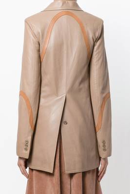 women's beige real lambskin leather longline blazer jacket 2