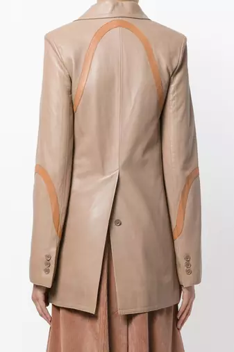 women's beige real lambskin leather longline blazer jacket