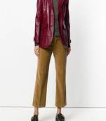 Women’s burgundy real leather blazer jacket classic button front coat