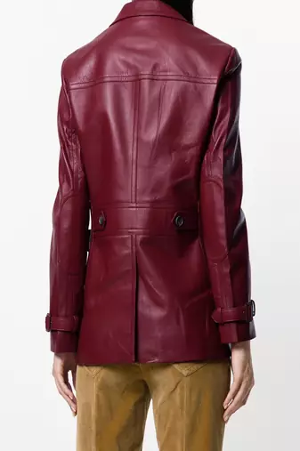 women's burgundy real leather classic blazer coat