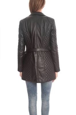 women's black quilted lambskin leather longline moto coat 2