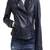 Women’s navy blue real leather biker jacket slim fit moto style