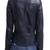 Women’s navy blue real leather biker jacket slim fit moto style