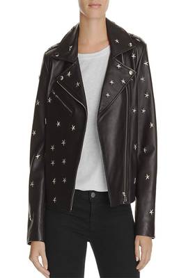 women's black star studded lambskin leather biker coat 1