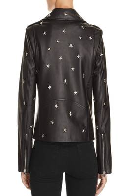 women's black star studded lambskin leather biker coat 2