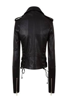 women's black lambskin leather lace up biker jacket 2