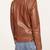 Women’s brown leather biker jacket classic moto style coat
