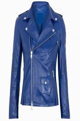 women's blue real leather moto biker jacket 1