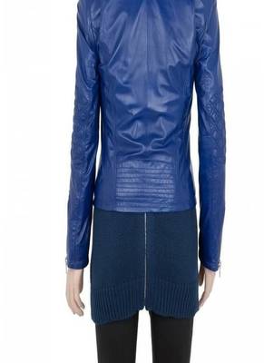 women's blue real leather moto biker jacket 2
