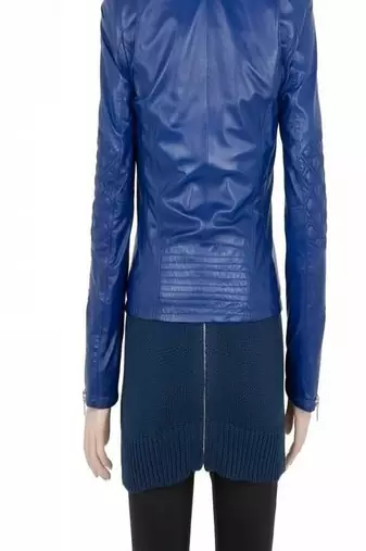 women's blue real leather moto biker jacket