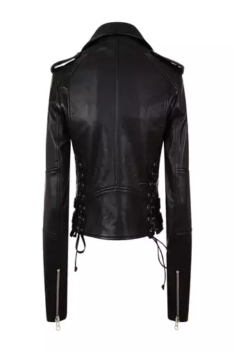 women's black lambskin leather asymmetrical zip biker jacket