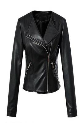 women's black real leather asymmetrical zip biker coat 1