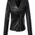 Women’s black real leather jacket slim fit asymmetrical zip biker coat