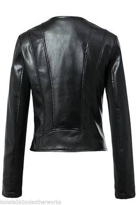 women's black real leather asymmetrical zip biker coat 2