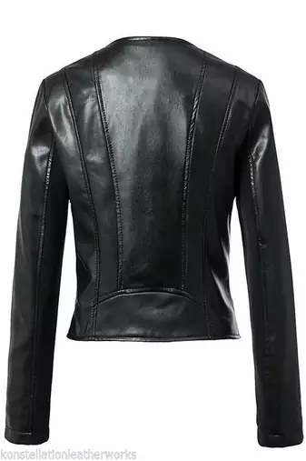 women's black real leather asymmetrical zip biker coat