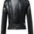 Women’s black real leather jacket slim fit asymmetrical zip biker coat