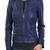 Women’s blue real leather jacket slim fit moto biker style front zip closure