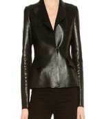 Women’s black real leather blazer jacket slim fit formal stylish coat